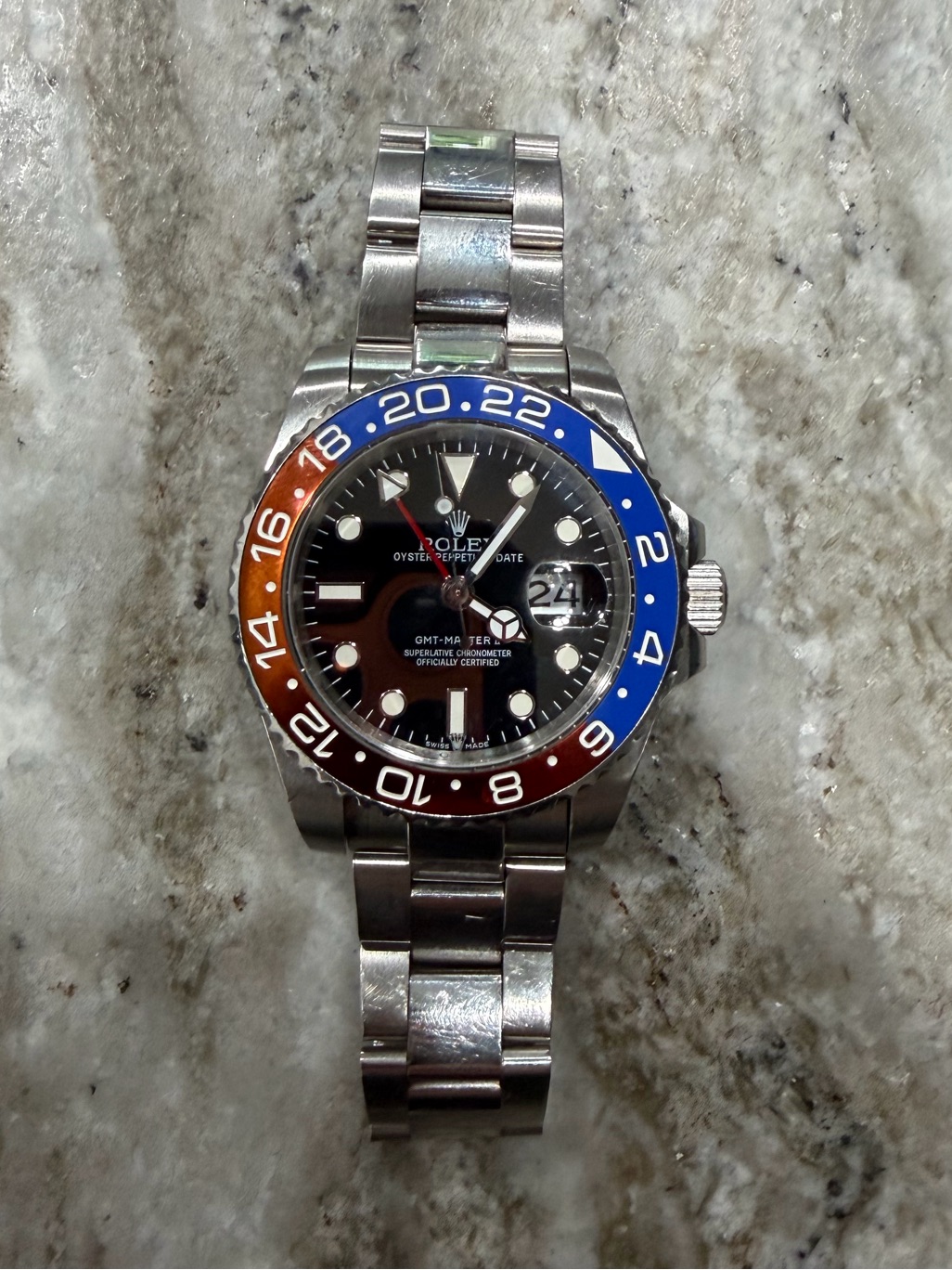 GmtMaster Ii Stainless Steel Watch With Blue And Red Pepsi Bezel